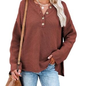 SHEWIN Women's Waffle Knit Long Sleeve V Neck Oversized Sweaters for Women